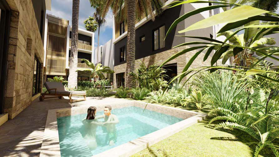 Visualisation of a private pool and terrace