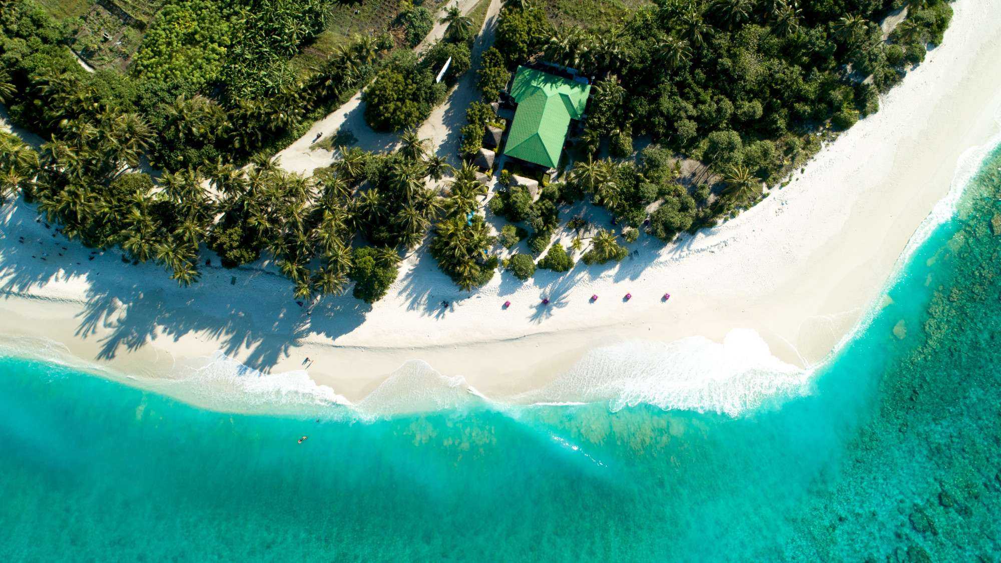 An aerial view of the turquoise coastline in Zanzibar