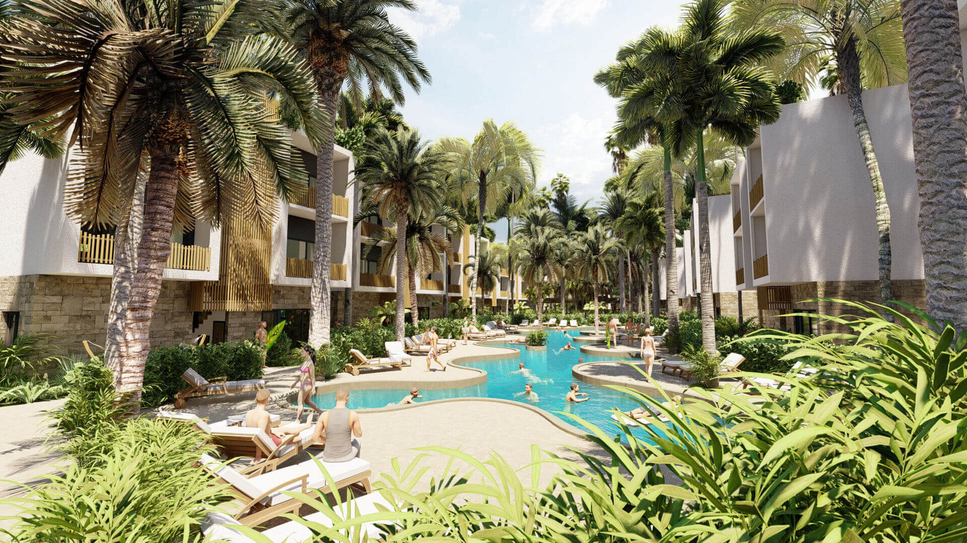 Visualisation of the tropical residences and pool